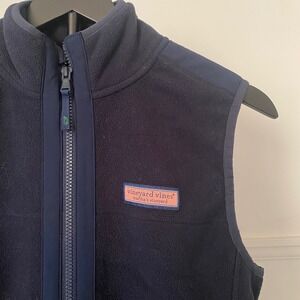 Vineyard‎ Vines Kids Fleece Vest Full Zip Navy Blue Whale Logo Size Large 16
